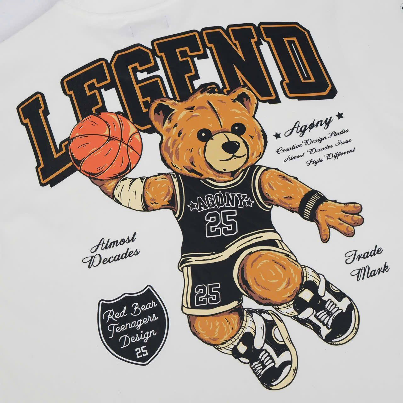  Áo Thun Agony Story LEGEND Basketball Bear Season 2025 Màu Trắng Hàng Chính Hãng 