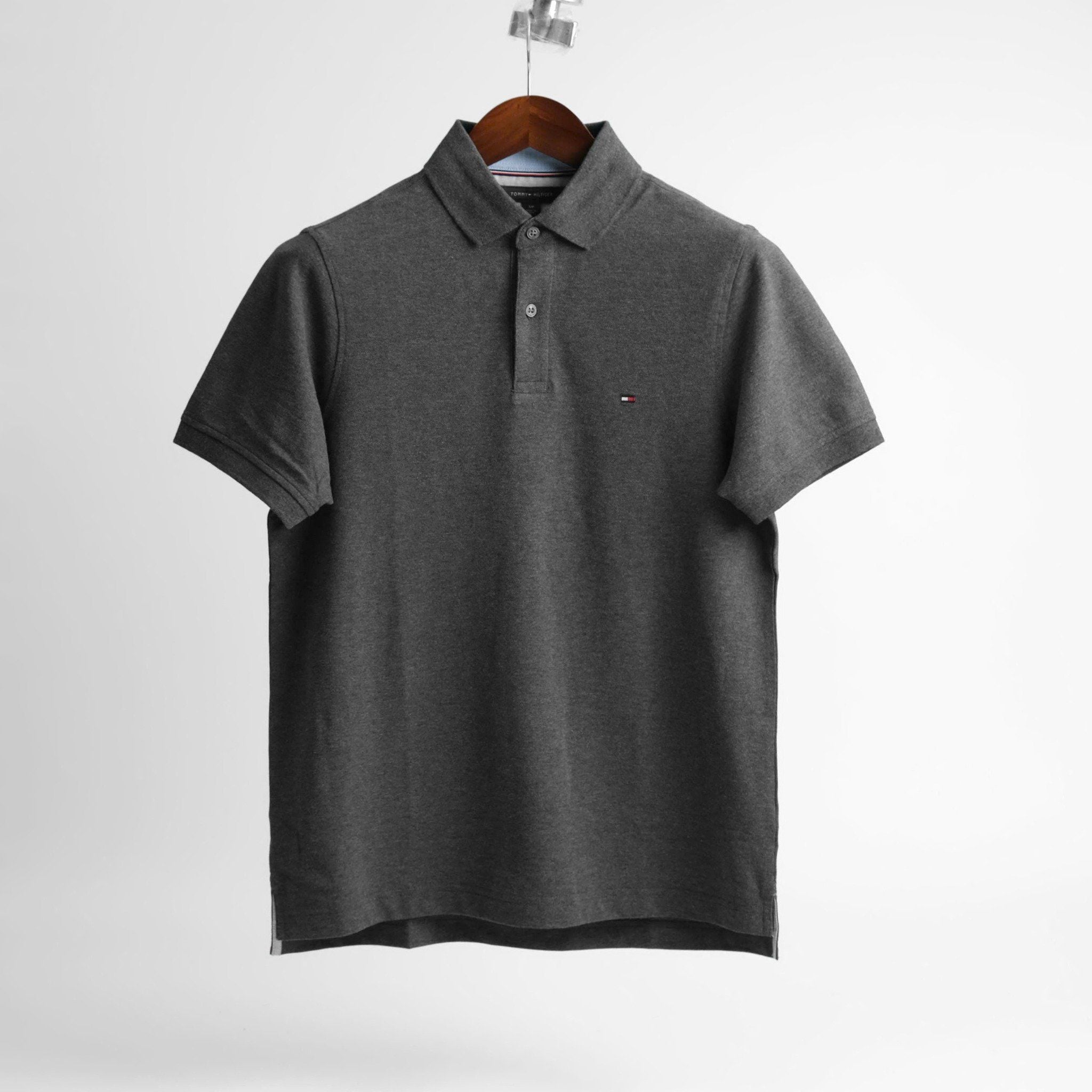  Polo Tommy Basic Xám Trơn Hàng Chính Hãng 