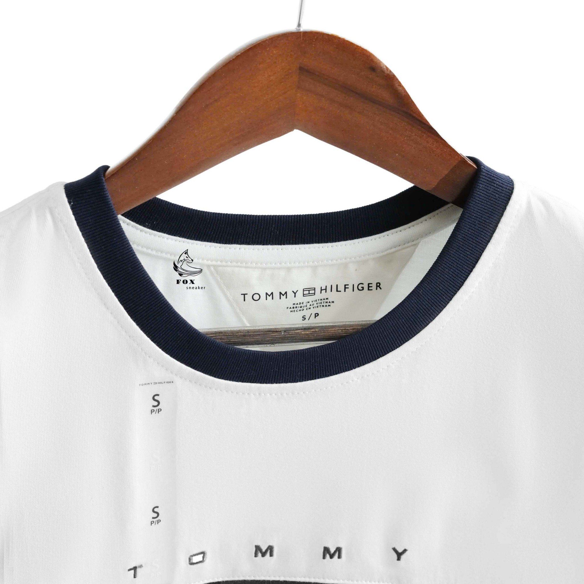  Áo Thun Tommy Hilfiger Herren Tino Trắng Sọc Ngực Hàng Chính Hãng | 7849807 100 