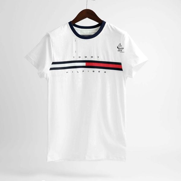  Áo Thun Tommy Hilfiger Herren Tino Trắng Sọc Ngực Hàng Chính Hãng | 7849807 100 