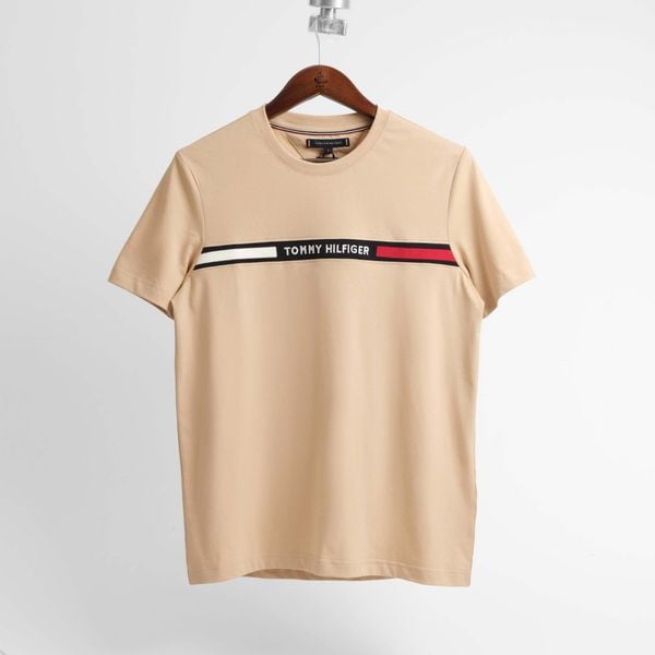  Tommy Hilfiger Crew Neck Logo Panel T-Shirt - Tommy Hilfiger 2025 Beige 