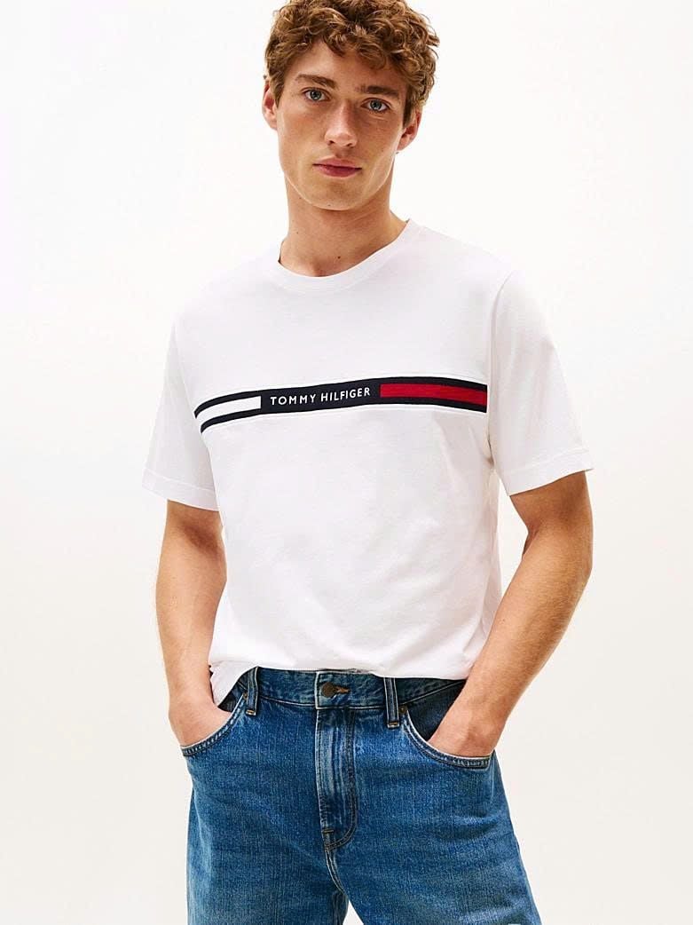 Tommy Hilfiger Crew Neck Logo Panel T-Shirt - Tommy Hilfiger 2025 White 