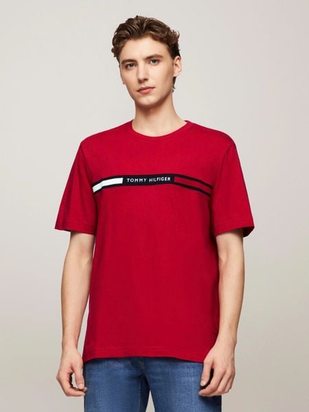  Tommy Hilfiger Crew Neck Logo Panel T-Shirt - Tommy Hilfiger 2025 Red 