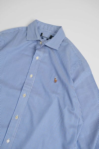 Sơ Mi Ralph Lauren Xanh Sọc Trắng Logo Nâu Navy  Hàng Chính Hãng