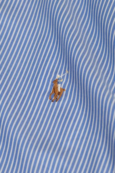 Sơ Mi Ralph Lauren Xanh Sọc Trắng Logo Nâu Navy  Hàng Chính Hãng