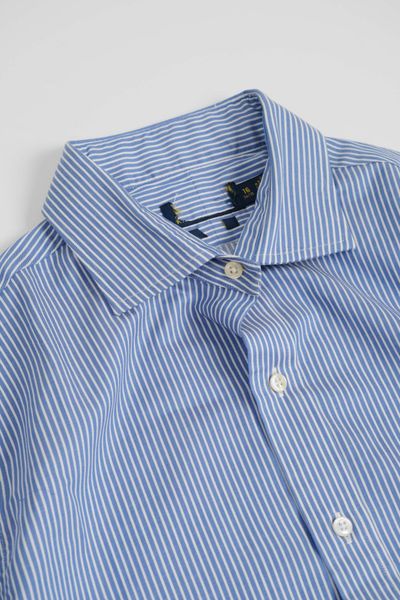 Sơ Mi Ralph Lauren Xanh Sọc Trắng Logo Nâu Navy  Hàng Chính Hãng