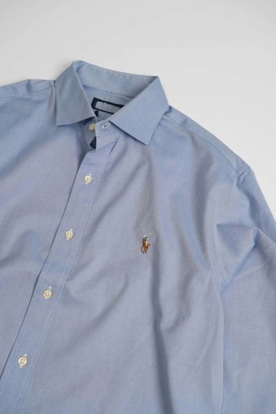 Sơ Mi Ralph Lauren Xanh Logo Nâu Hàng Chính Hãng