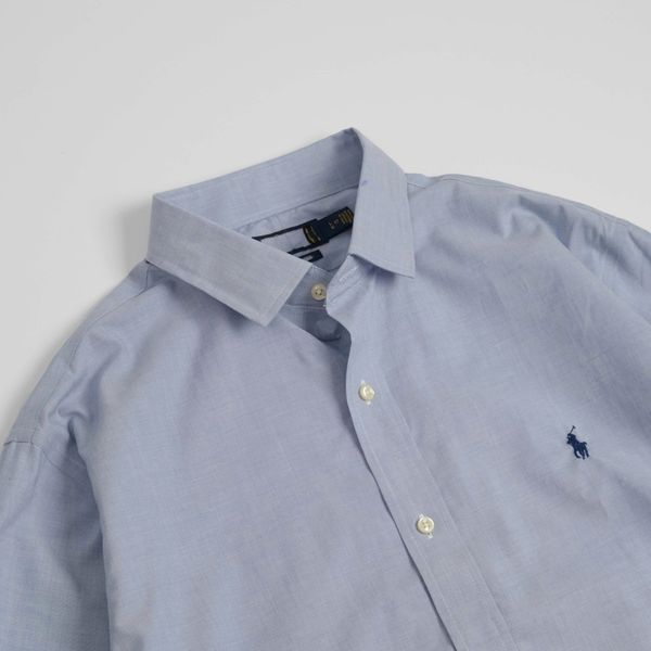 Sơ Mi Ralph Xanh Trơn Logo Navy