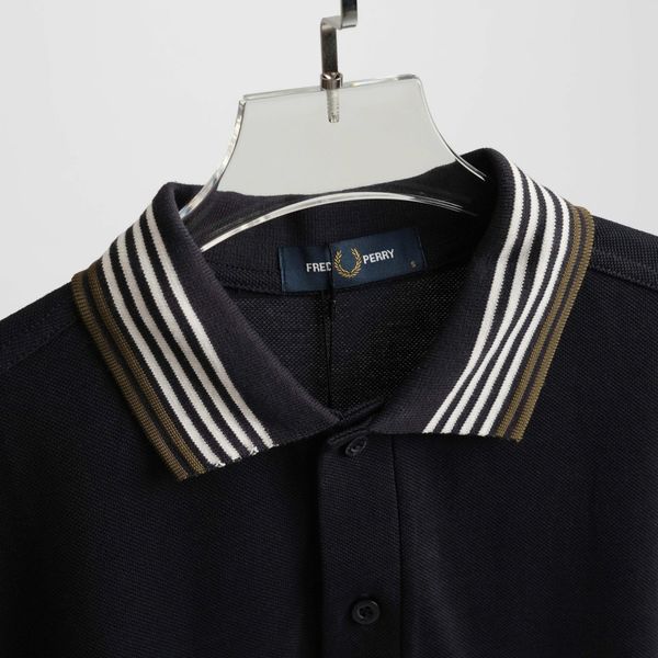  Polo Fred Perry Navy Cổ Nhiều Sọc Hàng Chính Hãng 