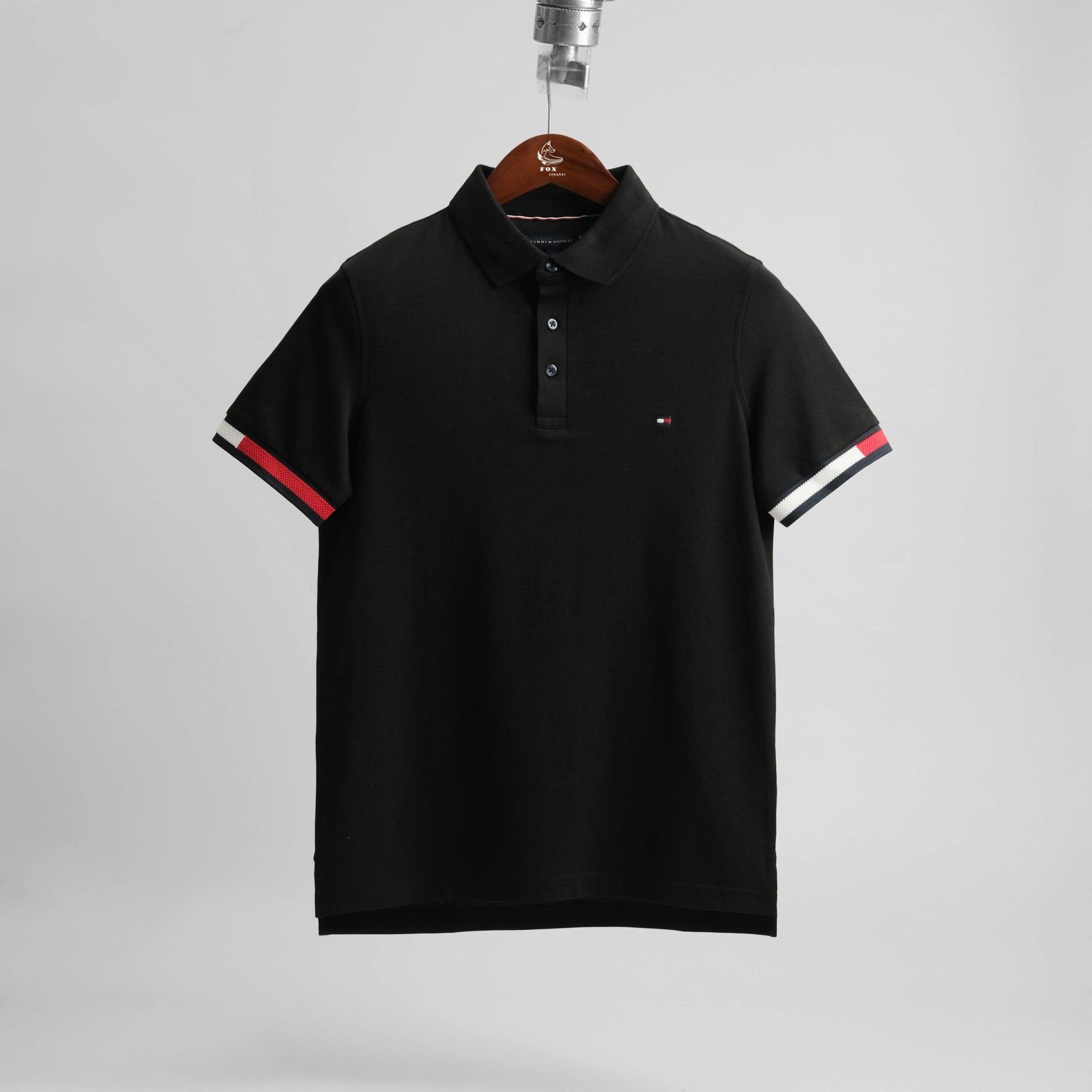  Polo Tommy Đen Tay Viền Hàng Chính Hãng 