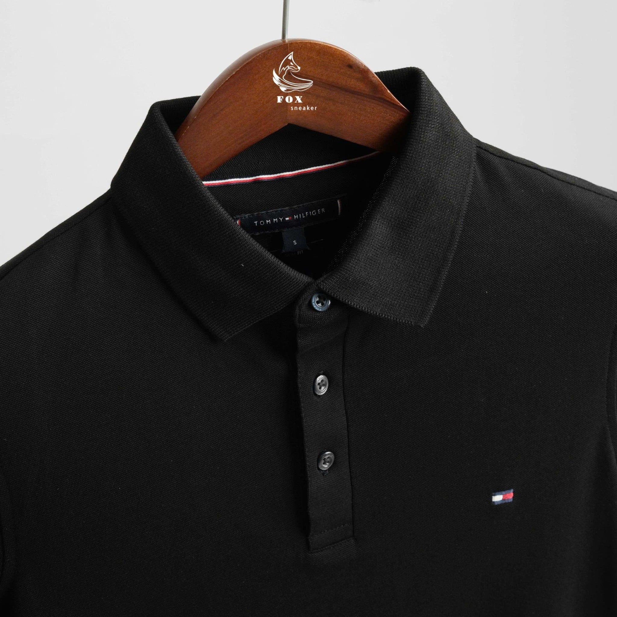  Polo Tommy Đen Tay Viền Hàng Chính Hãng 