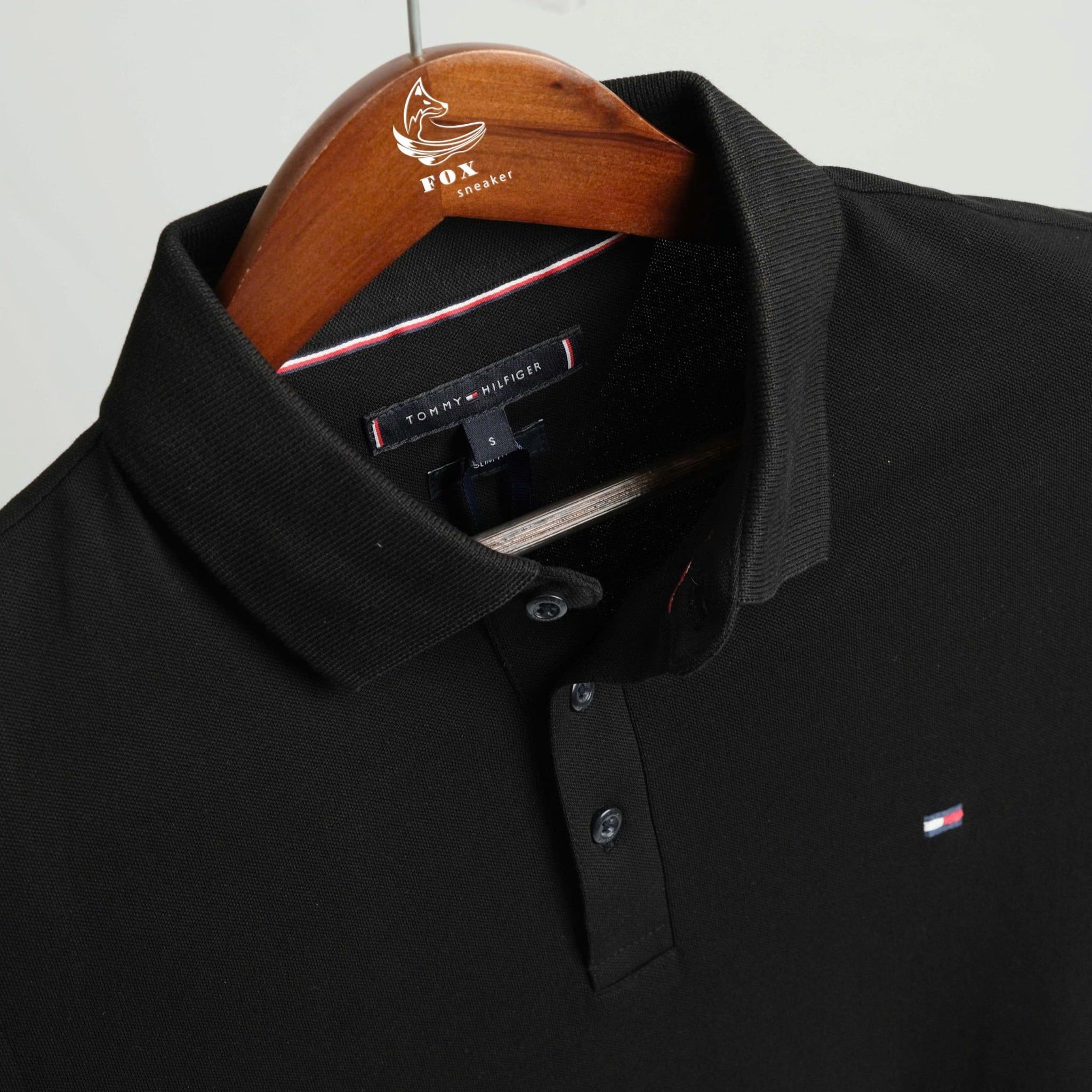  Polo Tommy Đen Tay Viền Hàng Chính Hãng 