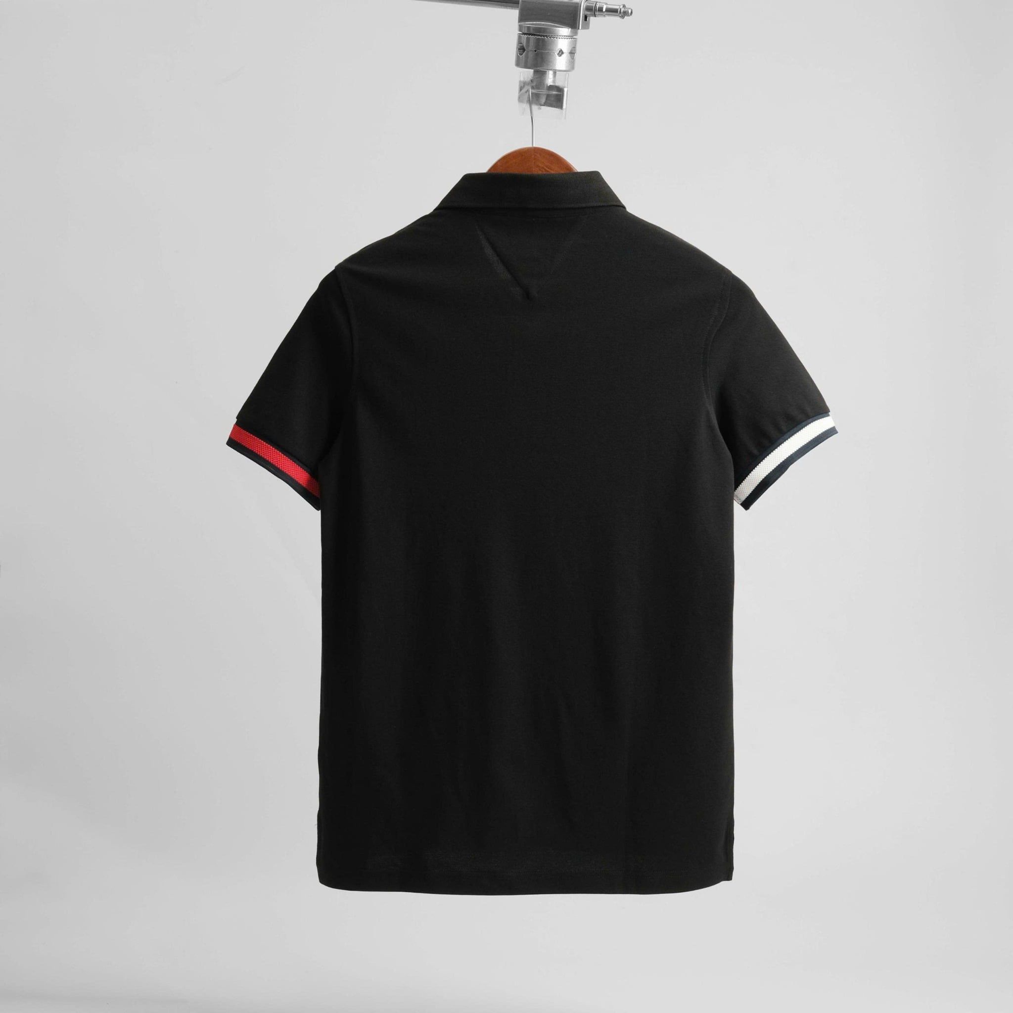  Polo Tommy Đen Tay Viền Hàng Chính Hãng 