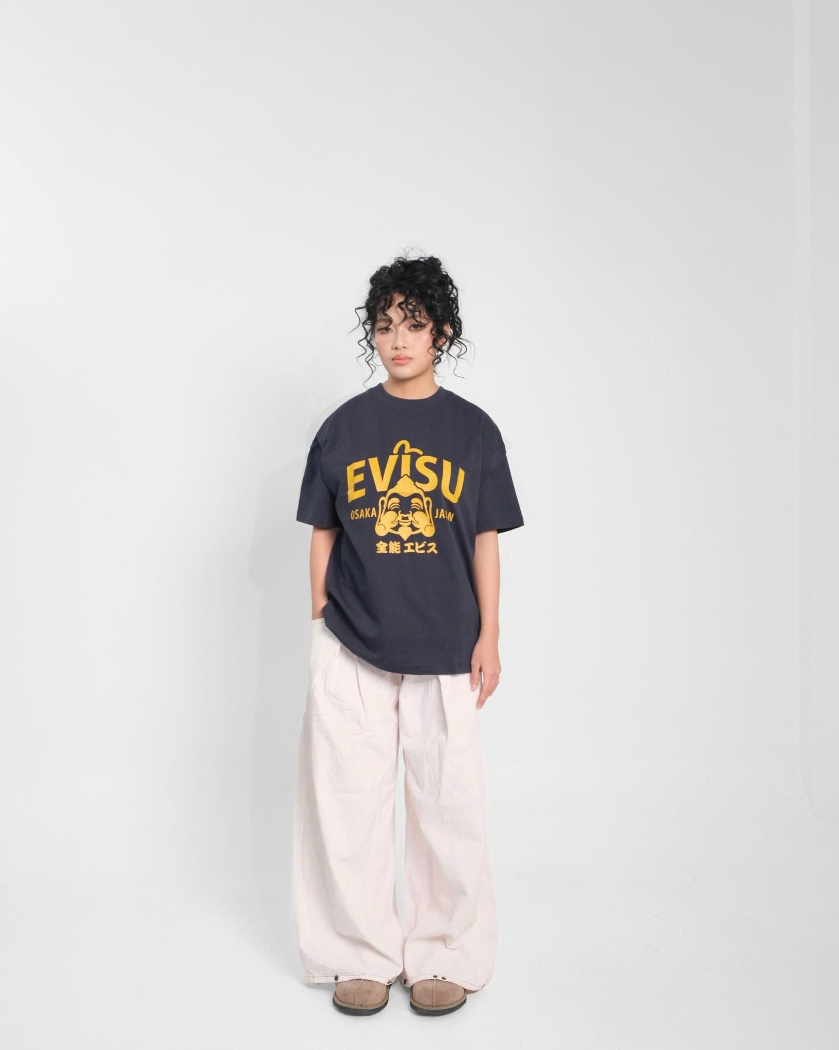  ÁO THUN EVISU NAVY LOGO VÀNG CHÍNH HÃNG 