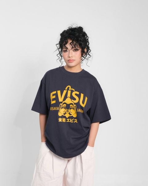  ÁO THUN EVISU NAVY LOGO VÀNG CHÍNH HÃNG 