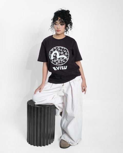  Áo Thun Evisu Tough TailLored Đen In Trắng Hàng Chính Hãng 