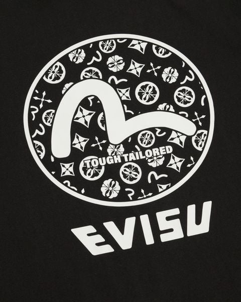  Áo Thun Evisu Tough TailLored Đen In Trắng Hàng Chính Hãng 