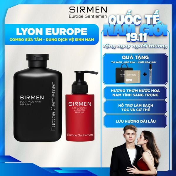  Bộ quà tặng cho nam LYON EUROPE gồm Sữa tắm gội nam 350g & Dung dịch vệ sinh nam 100g nguyên liệu tự nhiên SIRMEN Europe Gentlemen 