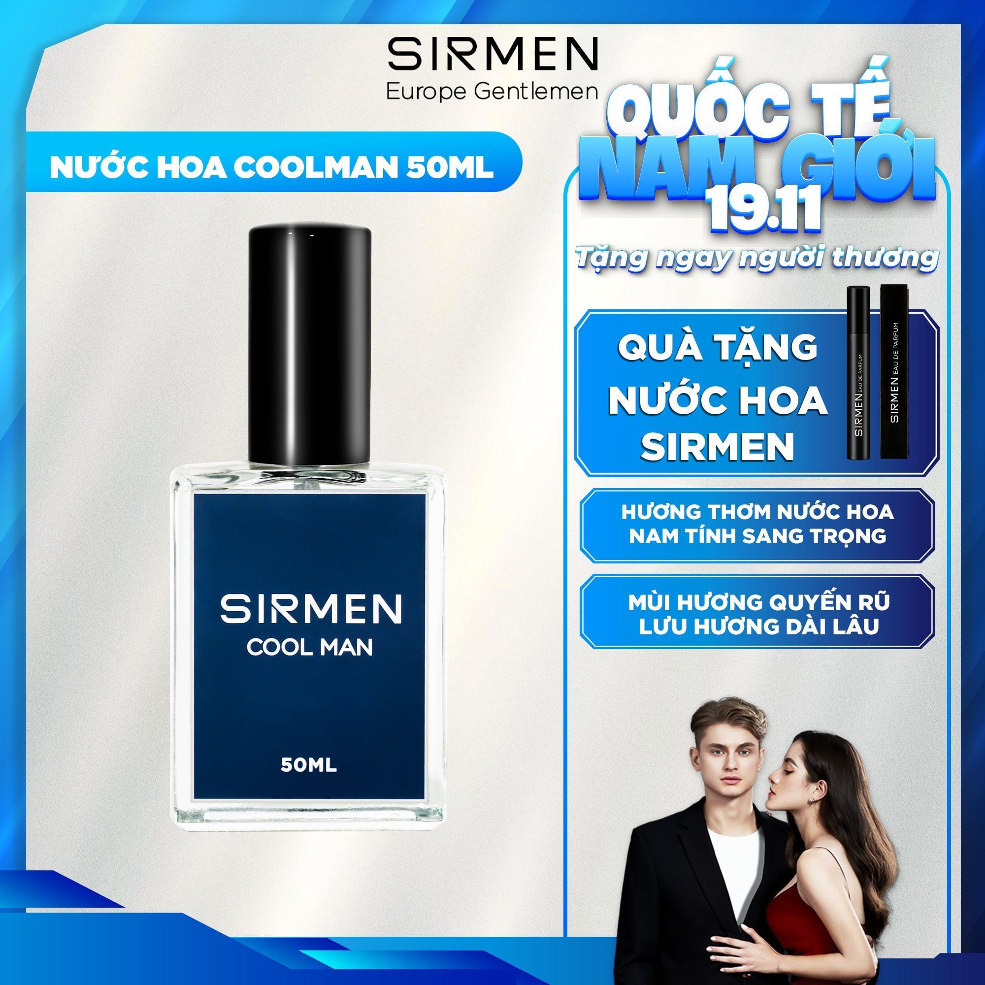  [Chai - 50ml] Nước hoa nam SIRMEN COOL MAN Eau de Parfum cao cấp chai thơm thanh mát, trẻ trung, năng động 