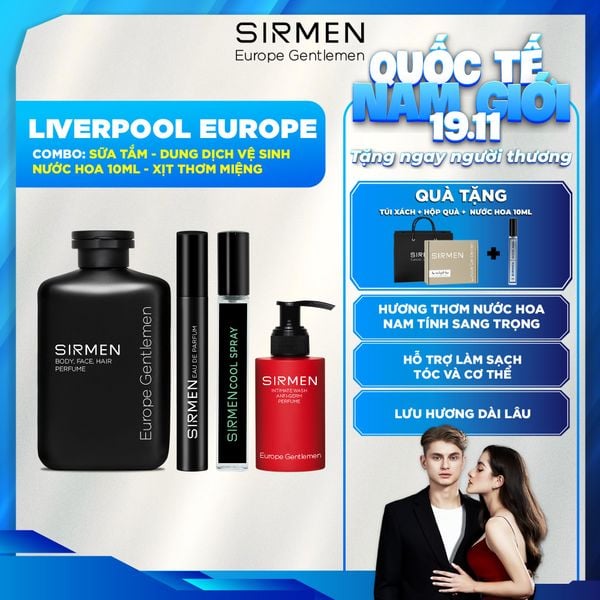  Bộ quà tặng cho nam LIVERPOOL EUROPE gồm Sữa tắm gội nam - Nước hoa nam - Xịt thơm miệng - Dung dịch vệ sinh nam hương nước hoa SIRMEN Europe Gentlemen 