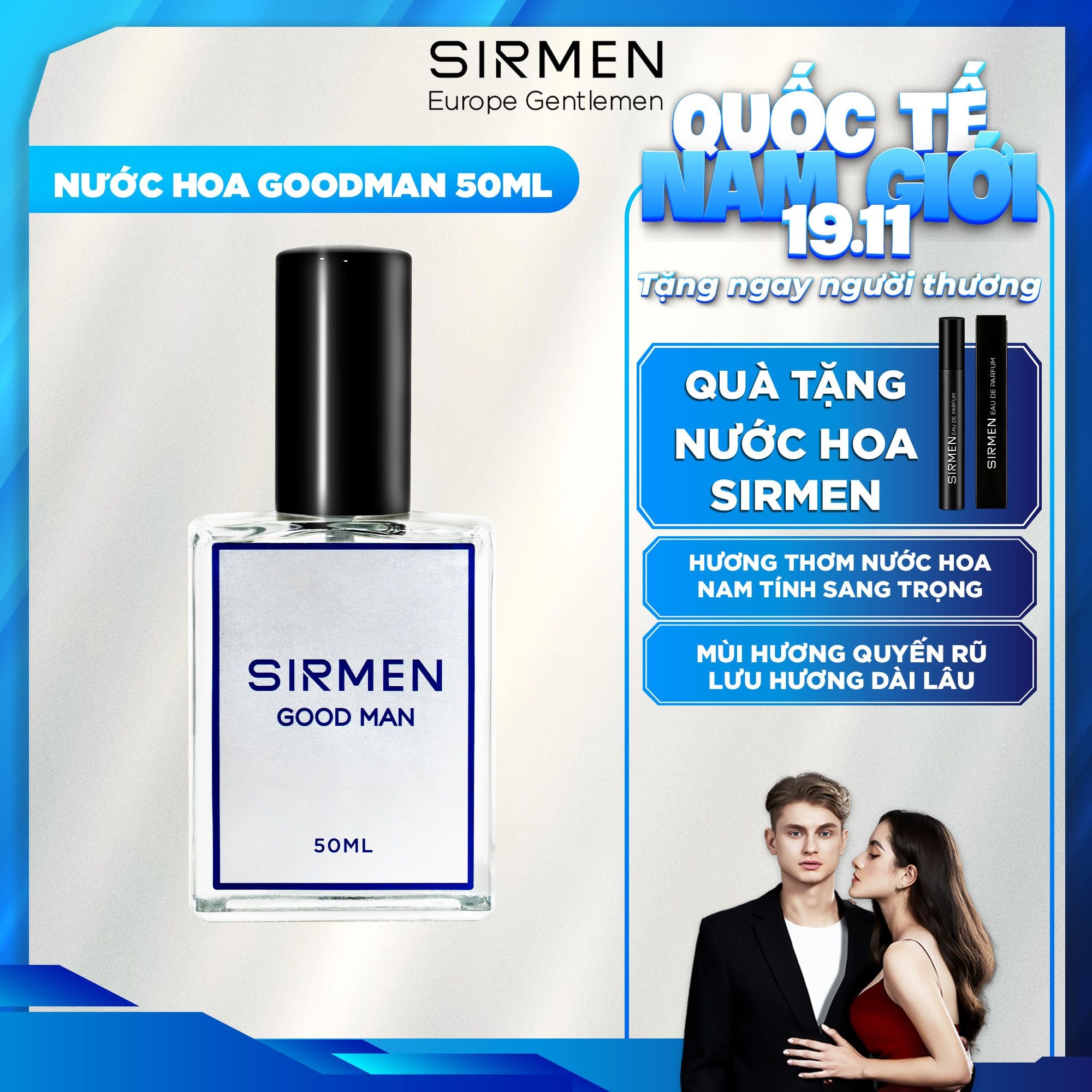  [Chai - 50ml] Nước hoa nam SIRMEN GOOD MAN Eau de Parfum cao cấp chai thơm lịch lãm cuốn hút 