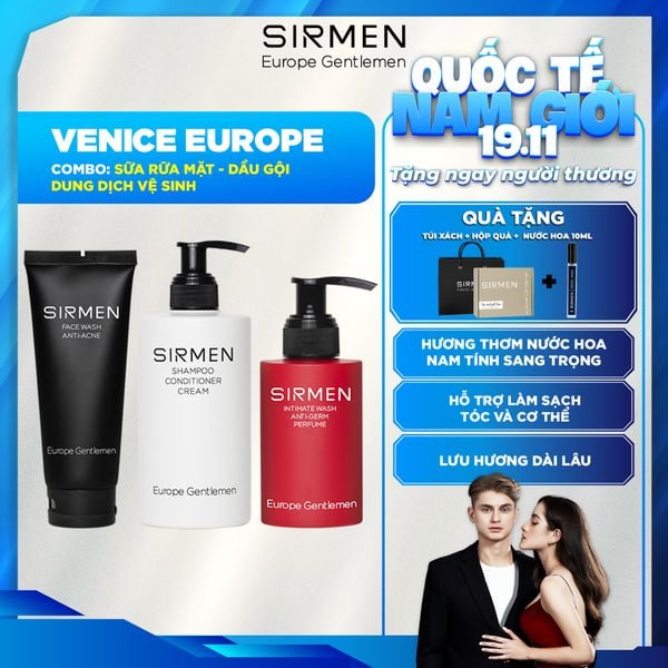  Bộ quà tặng cho nam VENICE EUROPE Sữa rửa mặt nam 2in1 100g Dầu gội nam 3in1 320g và Dung dịch vệ sinh nam 3in1 100g hương nước hoa SIRMEN Europe Gentlemen 