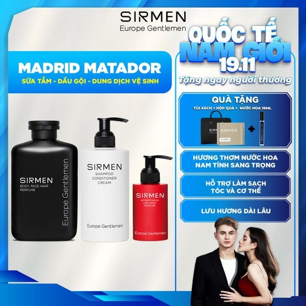  Bộ quà tặng cho nam MADRID MATADOR Sữa tắm gội nam 4in1 350g Dầu gội nam 320g và Dung dịch vệ sinh 3in1 100g SIRMEN nguyên liệu tự nhiên Europe Gentlemen 