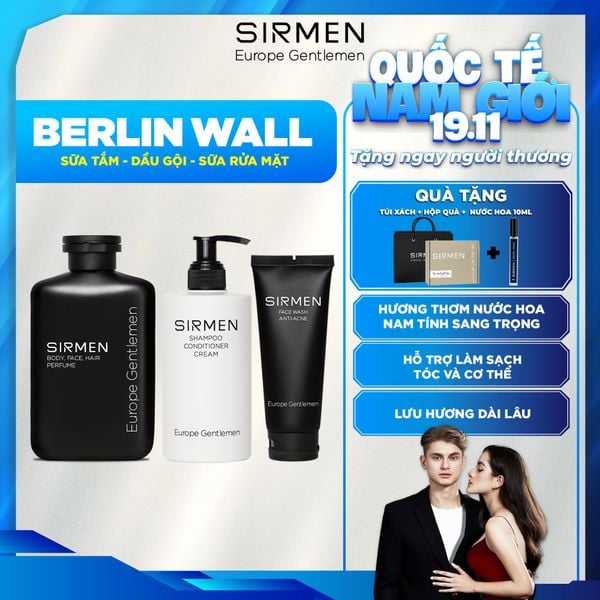  Bộ quà tặng cho nam BERLIN WALL Sữa tắm gội nam 4 in 1 - Dầu gội nam 3 in 1 và Sữa rửa mặt nam 2 in 1 SIRMEN nguyên liệu tự nhiên Europe Gentlemen 