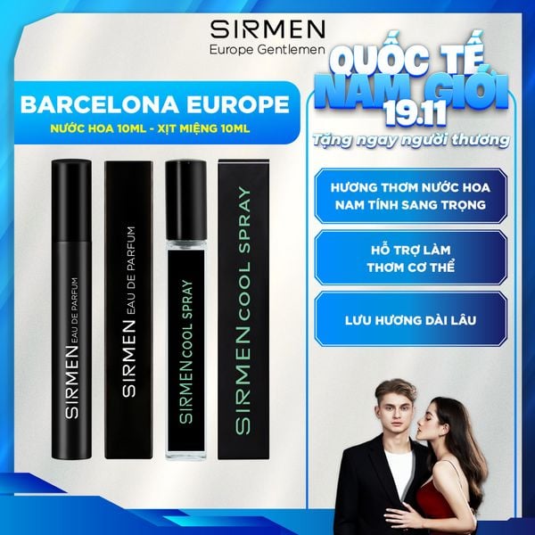  Combo BARCELONA EUROPE gồm Xịt thơm miệng Mint Cool Spray bạc hà & 01 chai Nước hoa nam SIRMEN 10ml Eau de Parfum Europe 