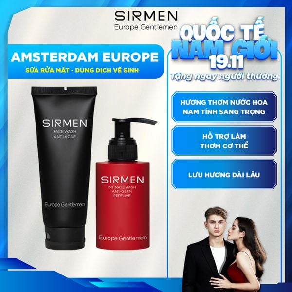  Bộ quà tặng cho nam AMSTERDAM EUROPE gồm Dung dịch vệ sinh nam & Sữa rửa mặt hương nước hoa SIRMEN Europe Gentlemen cao cấp 