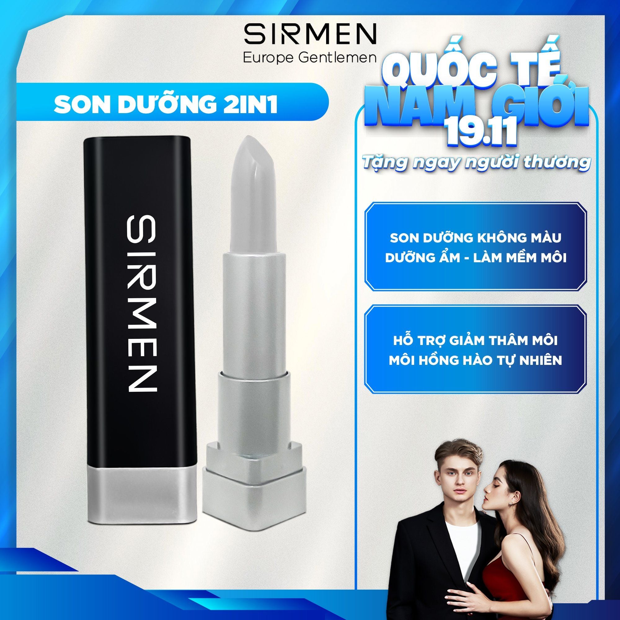  Son dưỡng nam 2 in 1 nguyên liệu tự nhiên SIRMEN Europe Gentlemen dòng cao cấp 4.2g chiết xuất tự nhiên công nghệ tiên tiến 