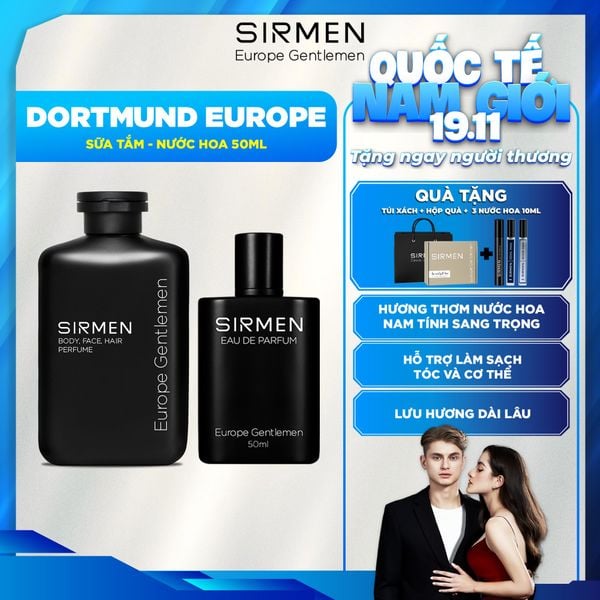  Bộ quà tặng cho nam DORTMUND EUROPE Sữa tắm gội nam 4in1 350g và Nước hoa nam Eau de Parfum 50ml hương nước hoa SIRMEN Europe Gentlemen 