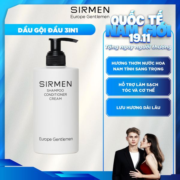  Dầu gội xả dưỡng nam 3 in 1 hương nước hoa SIRMEN Europe Gentlemen giúp sạch da đầu, tóc chắc khoẻ công nghệ tiên tiến 320g 