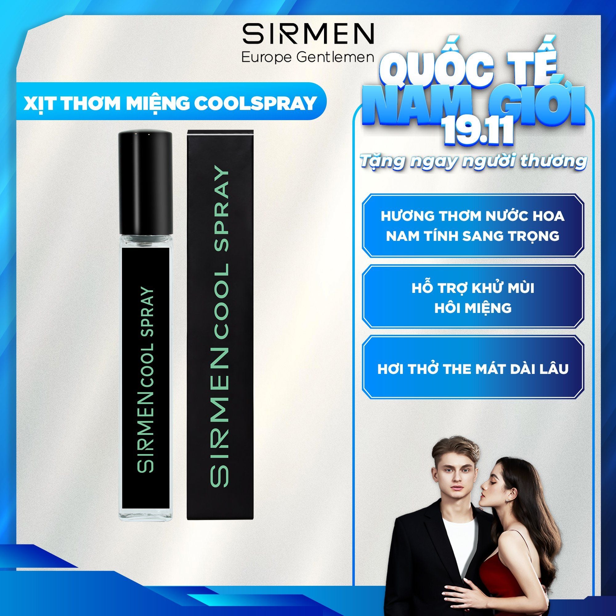  Xịt thơm miệng SIRMEN Europe Mint Cool Spray vị bạc hà thơm mát tự nhiên, công nghệ tiên tiến kéo dài 180 phút chai 10ml 