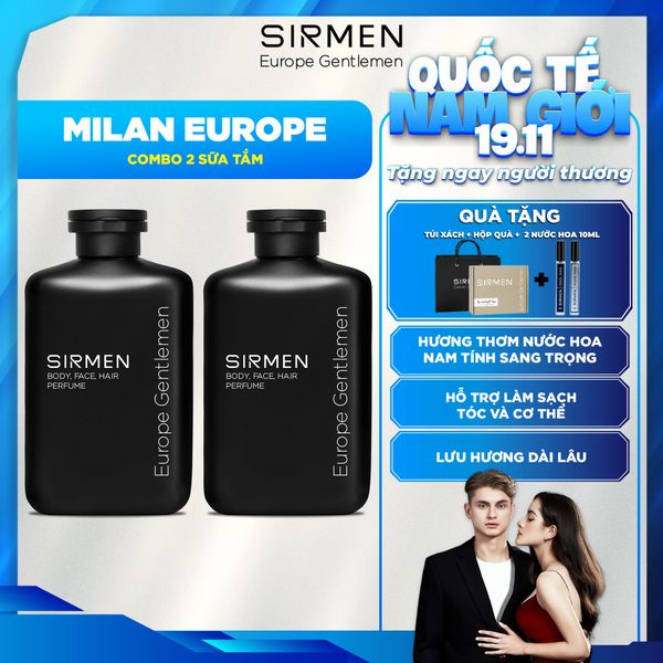  Bộ quà tặng cho nam MILAN EUROPE gồm 02 CHAI Sữa tắm gội nam 4 in 1 hương nước hoa SIRMEN Europe Gentlemen cao cấp 350g 