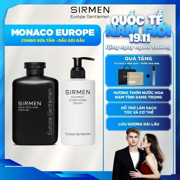  Bộ quà tặng cho nam MONACO EUROPE gồm Sữa tắm gội nam 350g và Dầu gội nam 320g nguyên liệu tự nhiên SIRMEN Europe Gentlemen cao cấp 