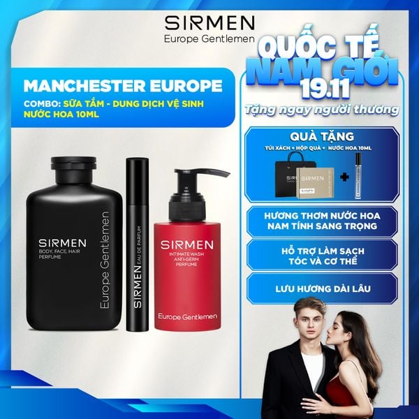  Bộ quà tặng cho nam MANCHESTER EUROPE Gồm Sữa tắm 350g, Nước hoa nam 10ml và Dung dịch vệ sinh nam 100g hương nước hoa 