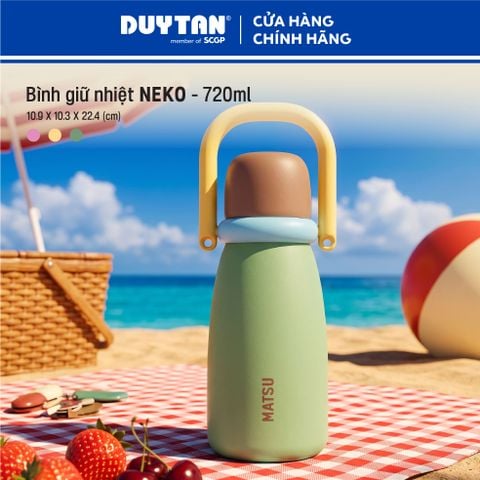 Bình Giữ Nhiệt Neko Matsu 720ml, Thép Không Gỉ 304, Có 2 Chế Độ Uống, Quai Xách To, Nắp Kiêm Cốc