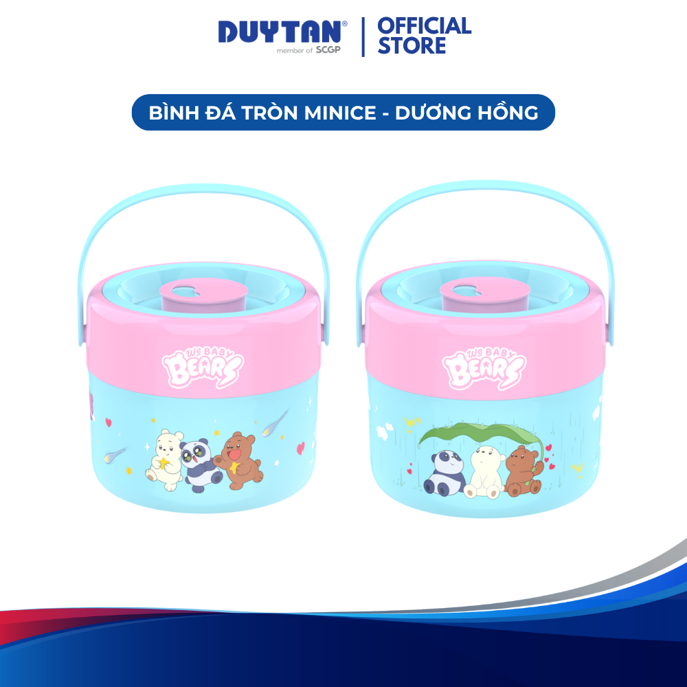 Bình Đá Tròn Minice Duy Tân 1L - 2L, Nhựa PP, PU Cách Nhiệt, Khe Cắm Ống Hút, Quai Xách Tiện Lợi