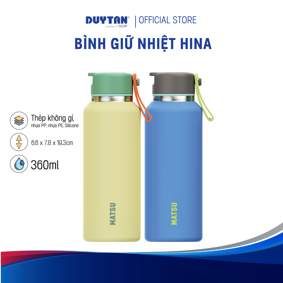 Bình Giữ Nhiệt HINA MATSU 360ml – Thép Không Gỉ 304, Ống Hút Gập Tiện Lợi
