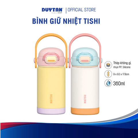 Bình Giữ Nhiệt TISHI MATSU 360 ml - Ống Hút Silicone Mềm, Khóa Chống Tràn, Thép Không Gỉ 304