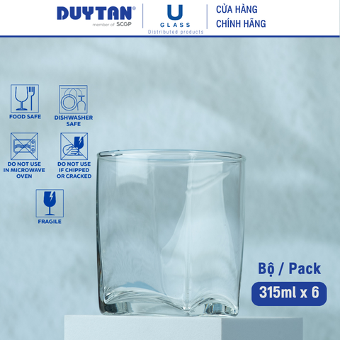 Bộ 6 Ly cốc thủy tinh U Glass 315ml kiểu lùn vuông - BUG361
