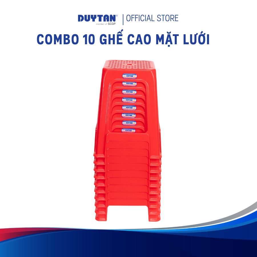 Combo 10 Ghế Cao Mặt Lưới DUY TÂN  – Ghế Nhựa PP, Bền Đẹp, Tiện Dụng