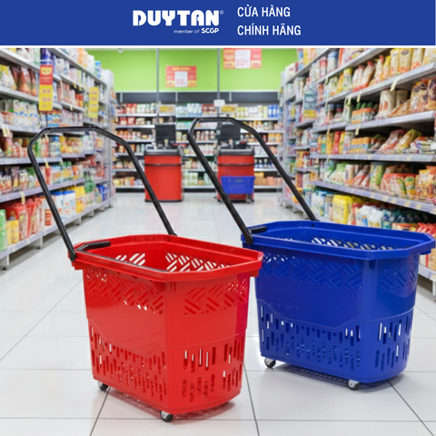 Giỏ Kéo Siêu Thị 3T7 Bánh Xe -  DUY TÂN, Nhựa PP, Tay Kéo Linh Hoạt, Dung Tích Lớn