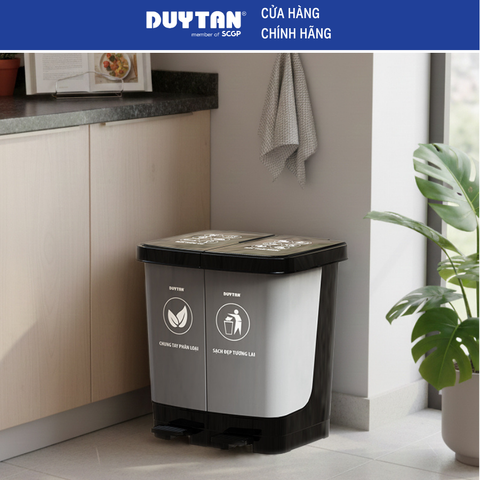 Thùng Rác Đạp 2 Ngăn DUY TÂN, Dung Tích 40L, Bàn Đạp Gấp Gọn, Phân Loại Rác Tiện Lợi