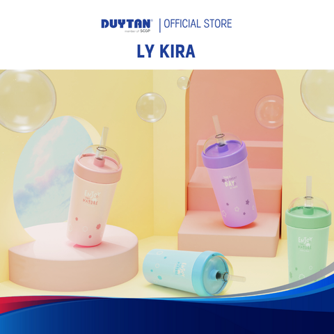 Ly Nhựa KIRA 550ml Duy Tân | Nhựa PP SAN, Có Nắp Vòm Kèm Ống Hút Silicone