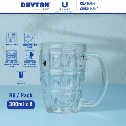Bộ 6 Ly cốc thủy tinh U Glass 390ml kiểu quai mãng cầu - PUG316