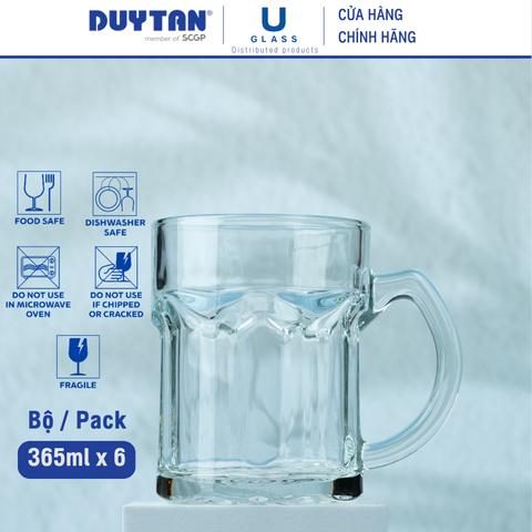 Bộ 6 Ly cốc thủy tinh U Glass 365ml kiểu quai - PUG332