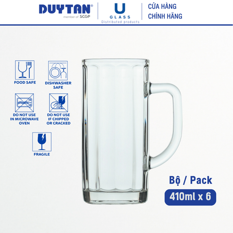 Bộ 6 Ly cốc thủy tinh U Glass 410ml quai đại - PUG367S