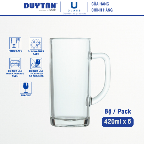 Bộ 6 Ly cốc thủy tinh U Glass 420ml quai đại - PUG376